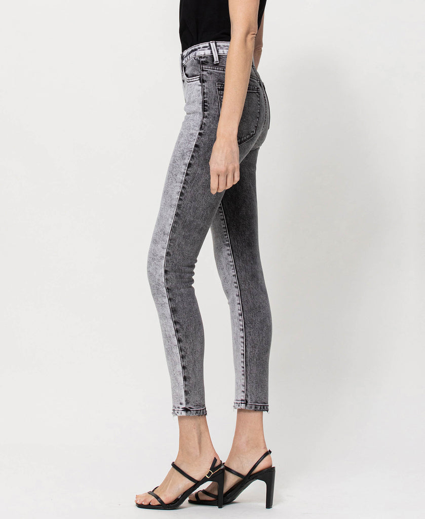 Left side product images of Late Blues - High Rise Contrast Skinny Jeans
