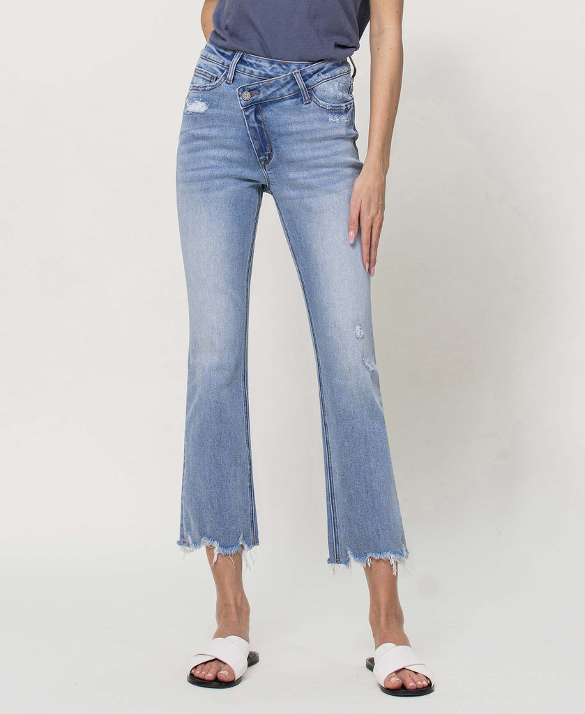 VERVET Sunfaded High Rise Crossover Flare Jeans