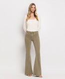 Front product images of Covert Green - High Rise Super Flare Jeans