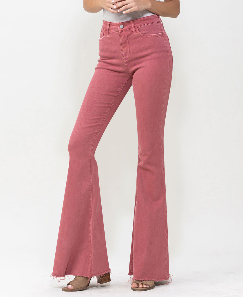 Left 45 degrees product image of Mineral Red - High Rise Flare Jeans