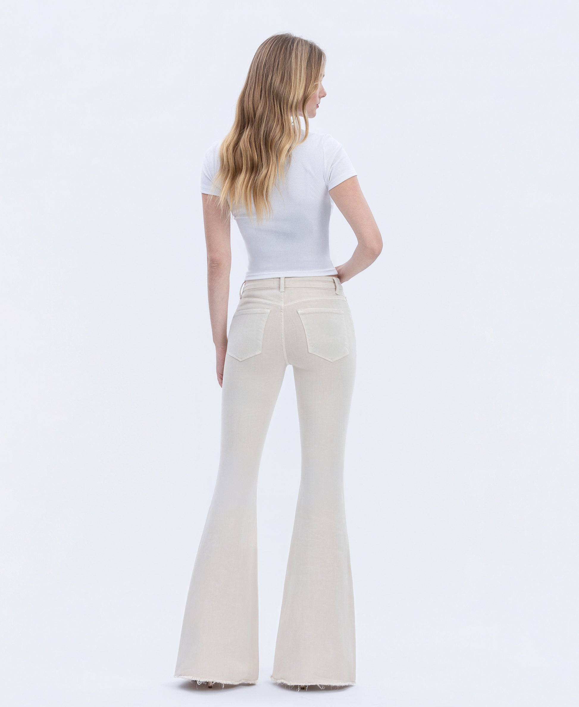 Back product images of Parchment - High Rise Raw Hem Super Flare Jeans