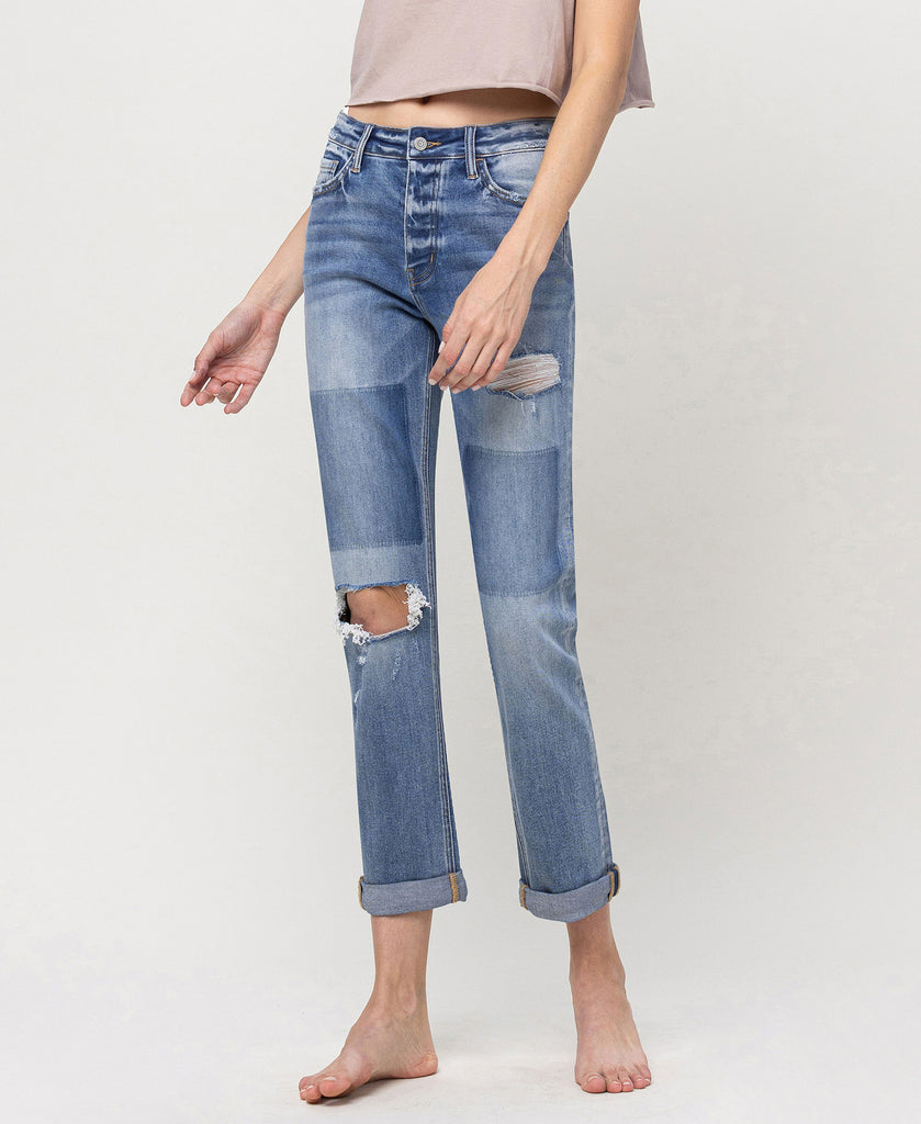 Left 45 degrees product image of Commander - Rolled Up Crop Boyfriend Jeans