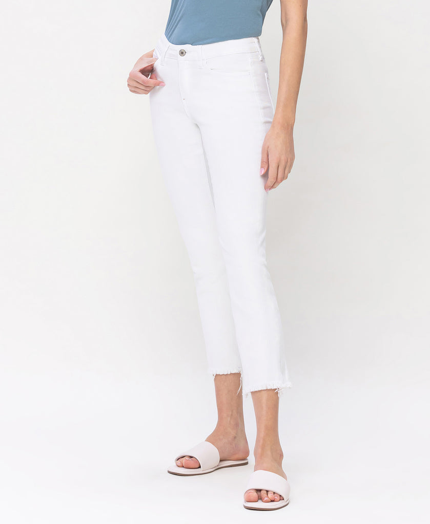Left 45 degrees product image of Optic White - Mid Rise Crop Straight Jeans