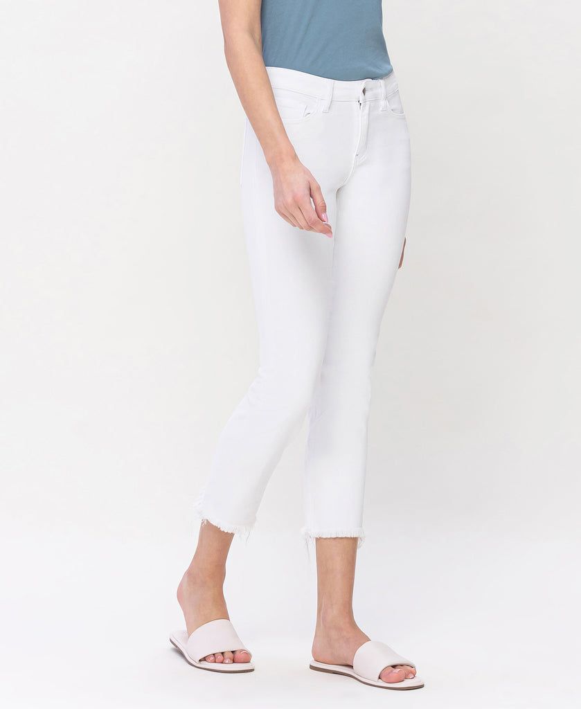 Right 45 degrees product image of Optic White - Mid Rise Crop Straight Jeans