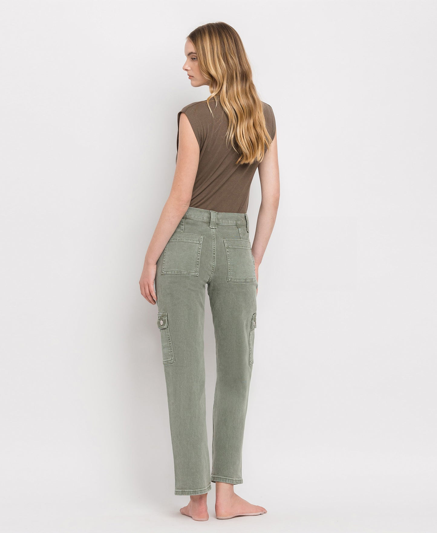 Back product images of Army Green - High Rise Straight Crop Jeans