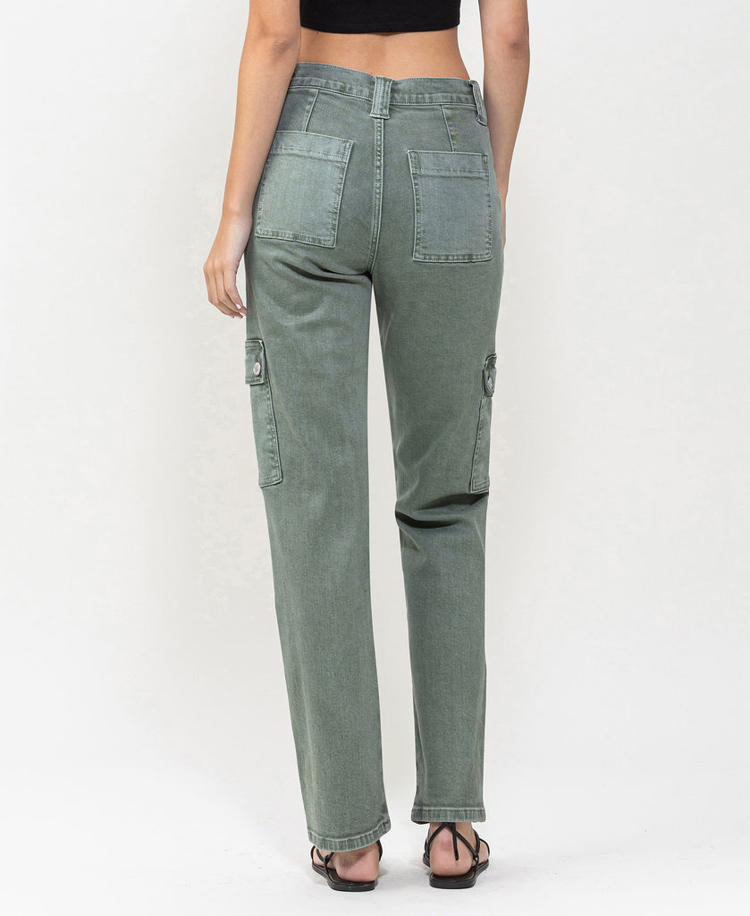 Back product images of Army Green - High Rise Straight Crop Jeans