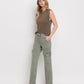 Left 45 degrees product image of Army Green - High Rise Straight Crop Jeans