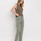 Right 45 degrees product image of Army Green - High Rise Straight Crop Jeans