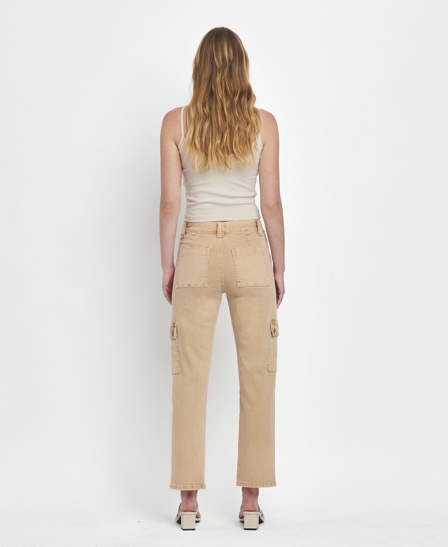 Back product images of Khaki- High Rise Cargo Straight Jeans