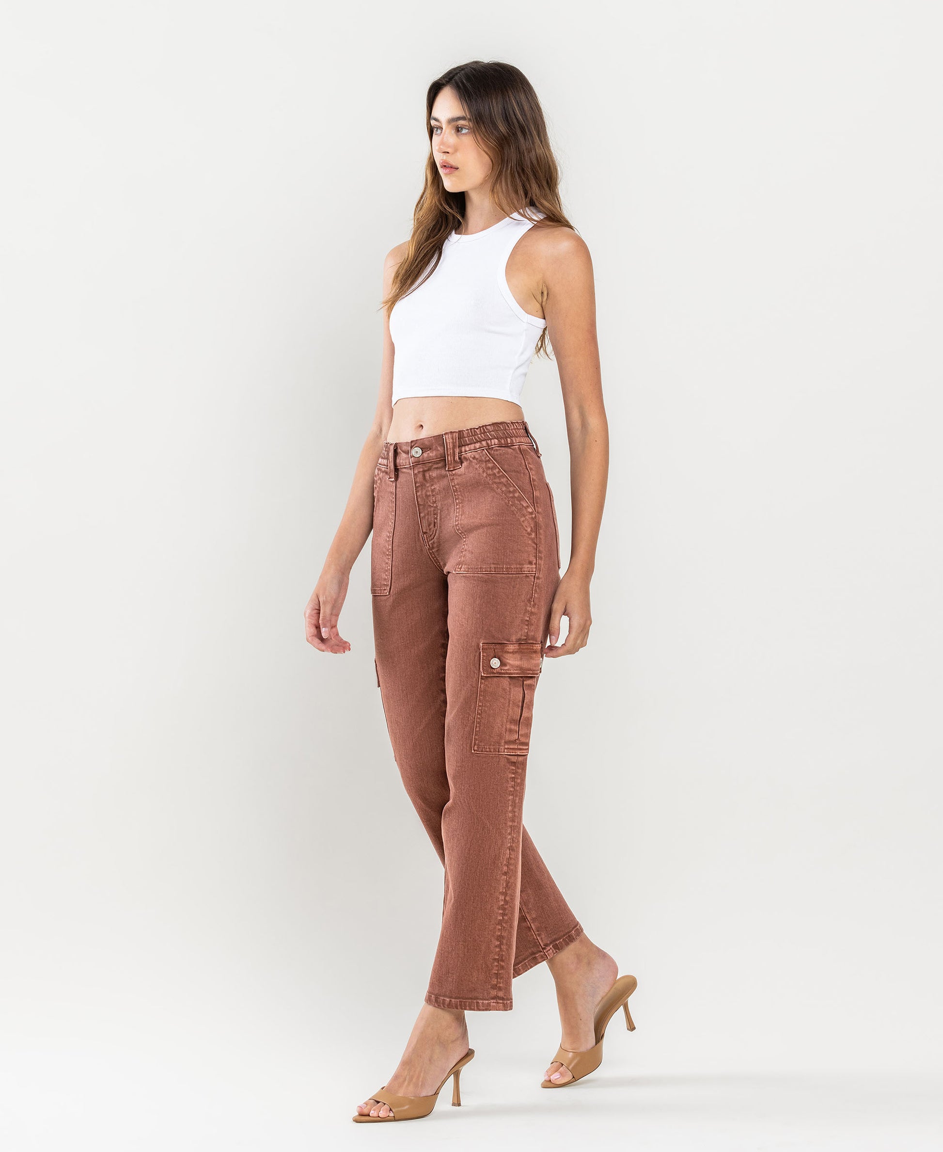 Left 45 degrees product image of Red Brick - High Rise Straight Jeans