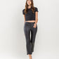 Front product images of Jet Black - High Rise Coated Crop Flare Jeans