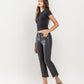 Left 45 degrees product image of Jet Black - High Rise Coated Crop Flare Jeans