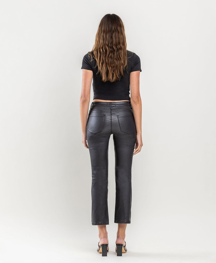 Back product images of Jet Black - High Rise Coated Crop Flare Jeans