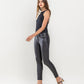 Left 45 degrees product image of Jet Black - Mid Rise PU Cropped Skinny Jeans