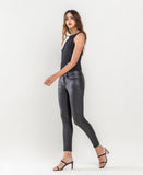 Left 45 degrees product image of Jet Black - Mid Rise PU Cropped Skinny Jeans