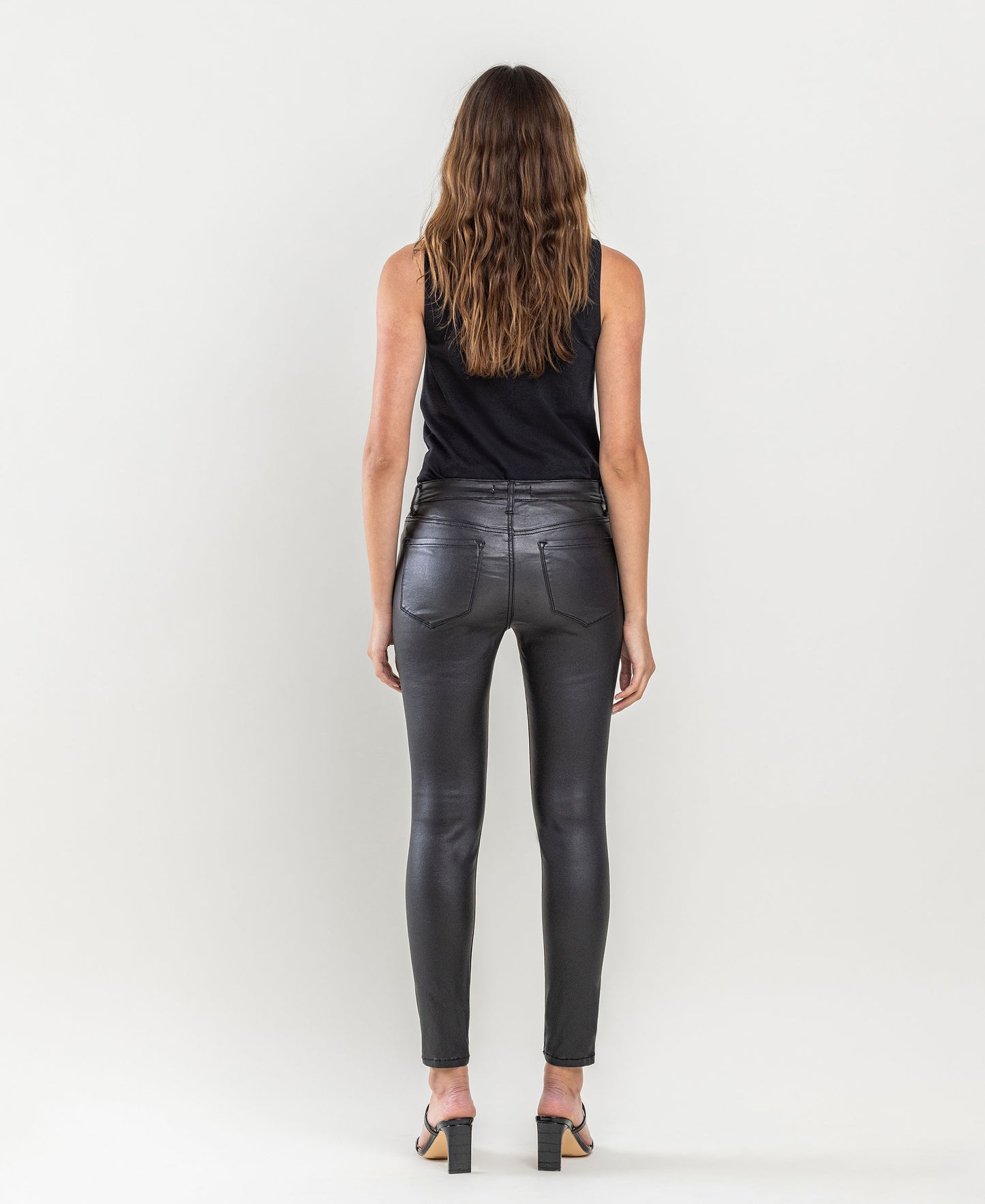 Back product images of Jet Black - Mid Rise PU Cropped Skinny Jeans