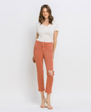 Copper Brown - High Rise Crop Slim Straight Jeans