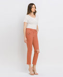 Right 45 degrees product image of Copper Brown - High Rise Cropped Slim Straight Jeans