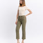 Left 45 degrees product image of Deep Lichen Green - High Rise Raw Cropped Straight Jeans