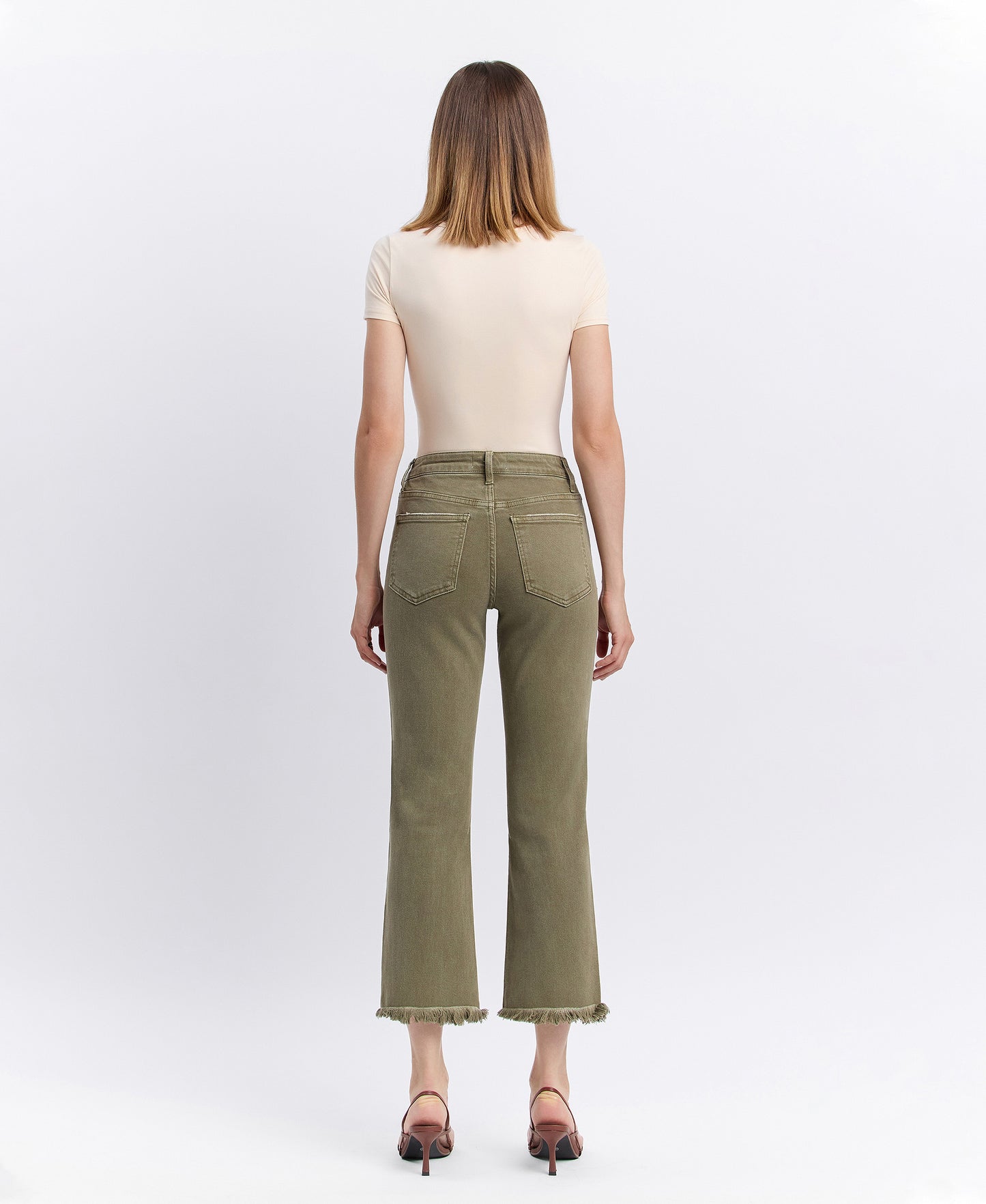 Back product images of Deep Lichen Green - High Rise Raw Cropped Straight Jeans