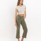 Right 45 degrees product image of Deep Lichen Green - High Rise Raw Cropped Straight Jeans