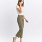 Right 45 degrees product image of Deep Lichen Green - High Rise Raw Cropped Straight Jeans