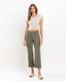 Deep Lichen Green - High Rise Raw Cropped Straight Jeans