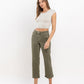 Left 45 degrees product image of Deep Lichen Green - High Rise Raw Cropped Straight Jeans