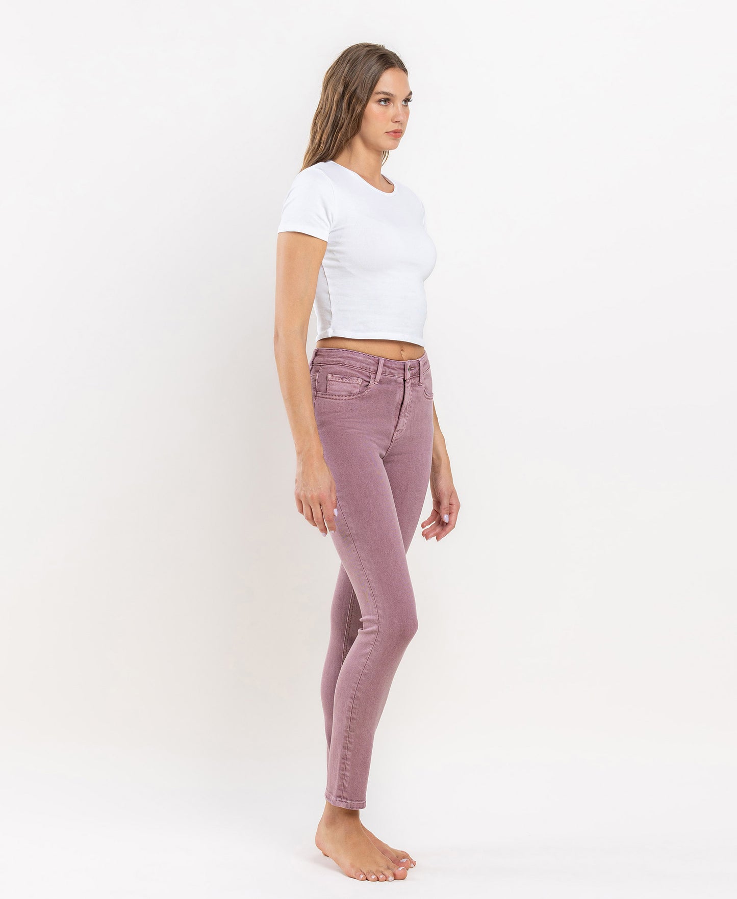 Right 45 degrees product image of Wistful Mauve - High Rise Ankle Skinny Jeans