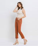 Left 45 degrees product image of Baked Clay - Mid Rise Frayed Hem Crop Slim Straight Jeans