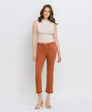 Baked Clay - Mid Rise Frayed Hem Crop Slim Straight Jeans