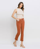 Right 45 degrees product image of Baked Clay - Mid Rise Frayed Hem Crop Slim Straight Jeans