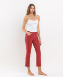 Right 45 degrees product image of Pompeian Red - Mid Rise Frayed Hem Crop Slim Straight Jeans
