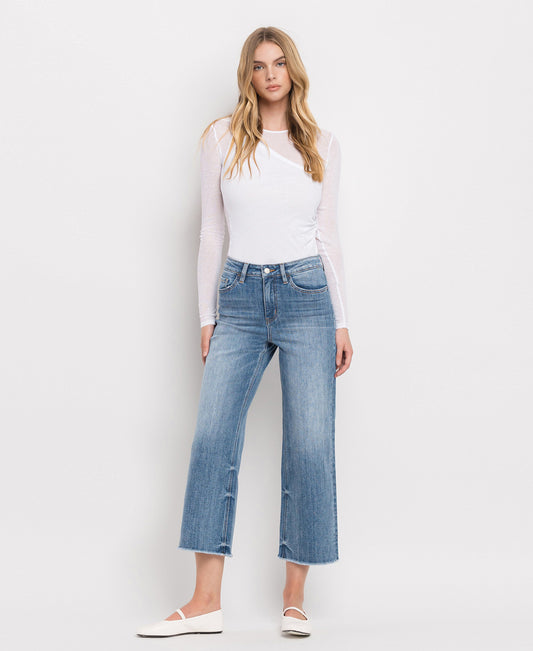 Front product images of Moonflower - Super High Rise Raw Hem Wide Leg Jeans