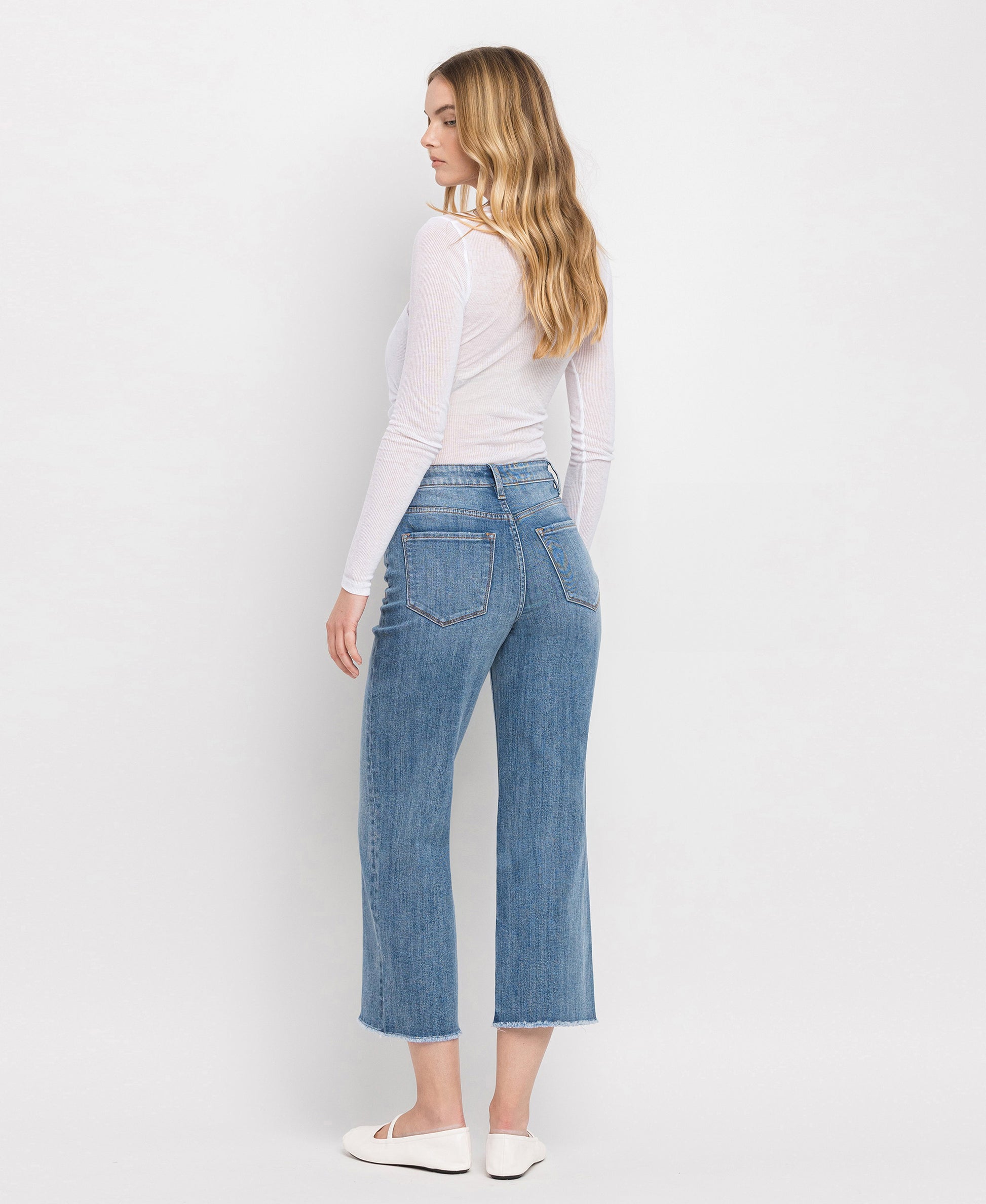 Back product images of Moonflower - Super High Rise Raw Hem Wide Leg Jeans