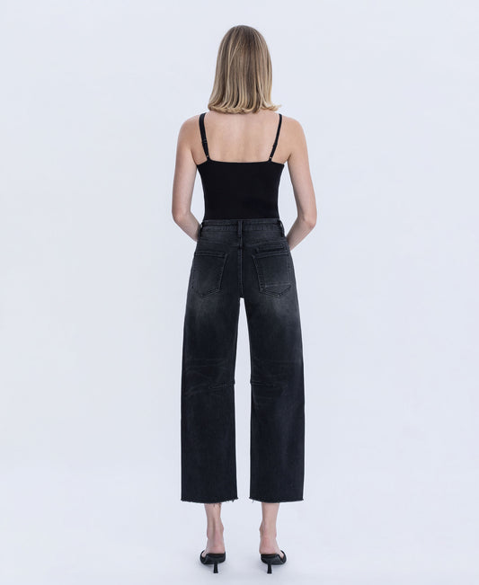 Back product images of Black - Super High Rise Raw Hem Crop Barrel Jeans