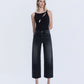 Front product images of Black - Super High Rise Raw Hem Crop Barrel Jeans