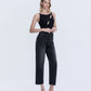 Right 45 degrees product image of Black - Super High Rise Raw Hem Crop Barrel Jeans