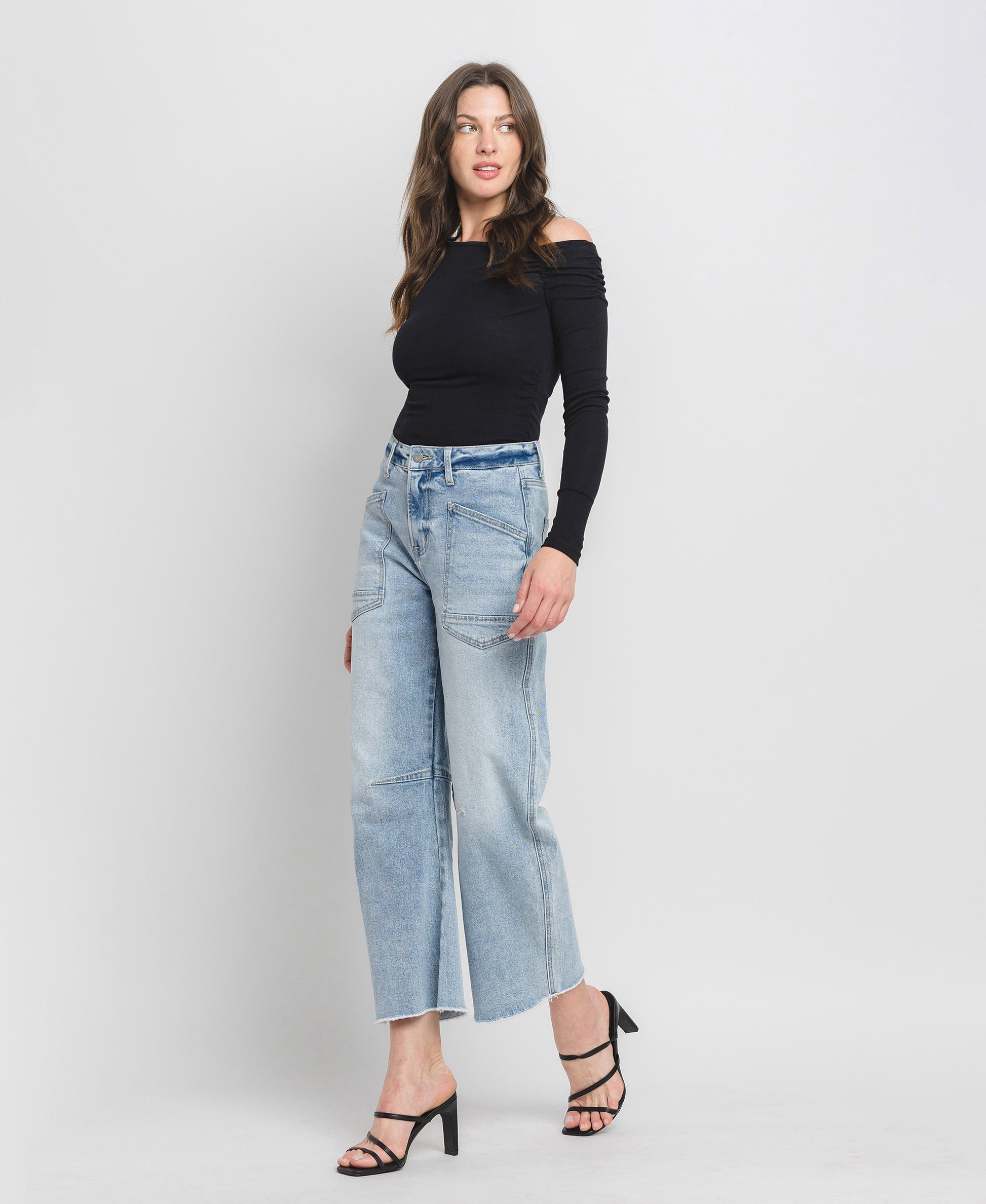 Left 45 degrees product image of Heroine - Super High Rise Crop Barrel Jeans