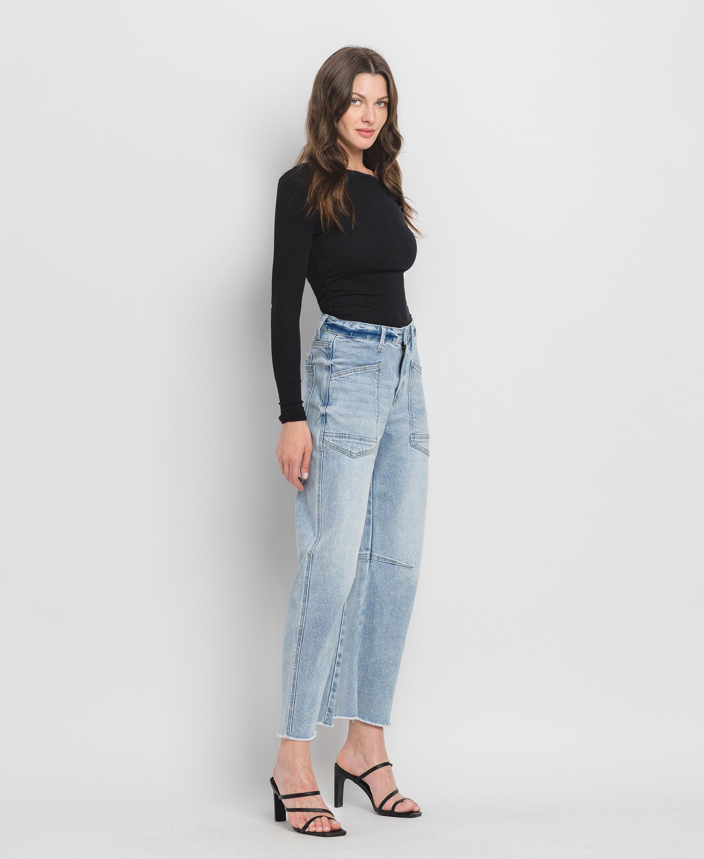 Right 45 degrees product image of Heroine - Super High Rise Crop Barrel Jeans