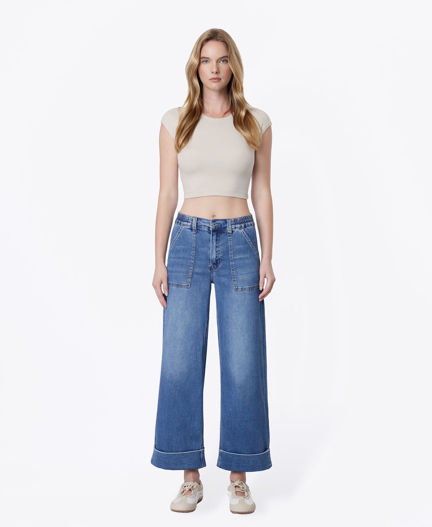 Front product images of Enviably - High Rise Super Soft Cuffed Baggy Wide Leg Jeans
