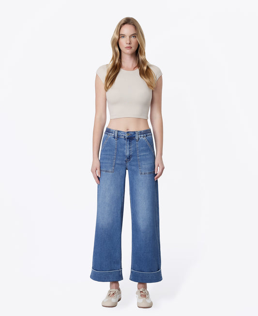 Front product images of Enviably - High Rise Super Soft Cuffed Baggy Wide Leg Jeans
