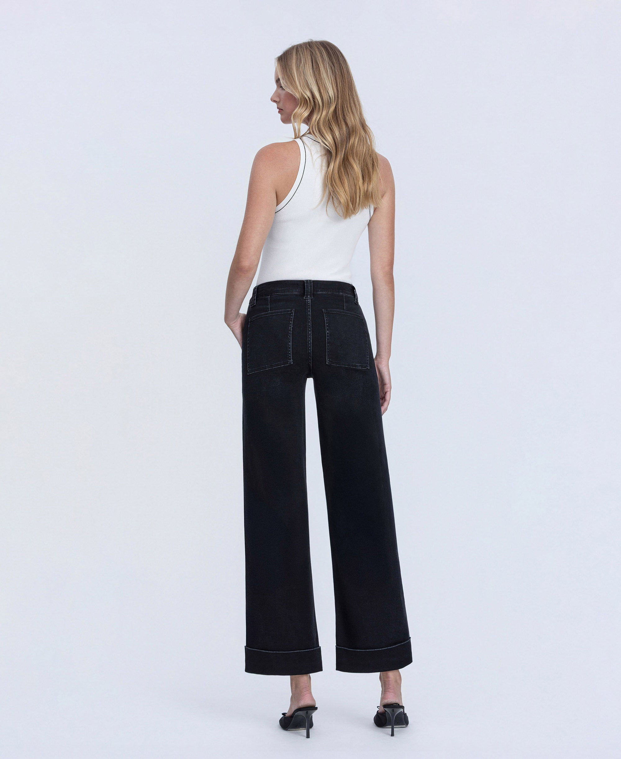 VERVET Black High Rise Cuffed Baggy Wide Leg Jeans