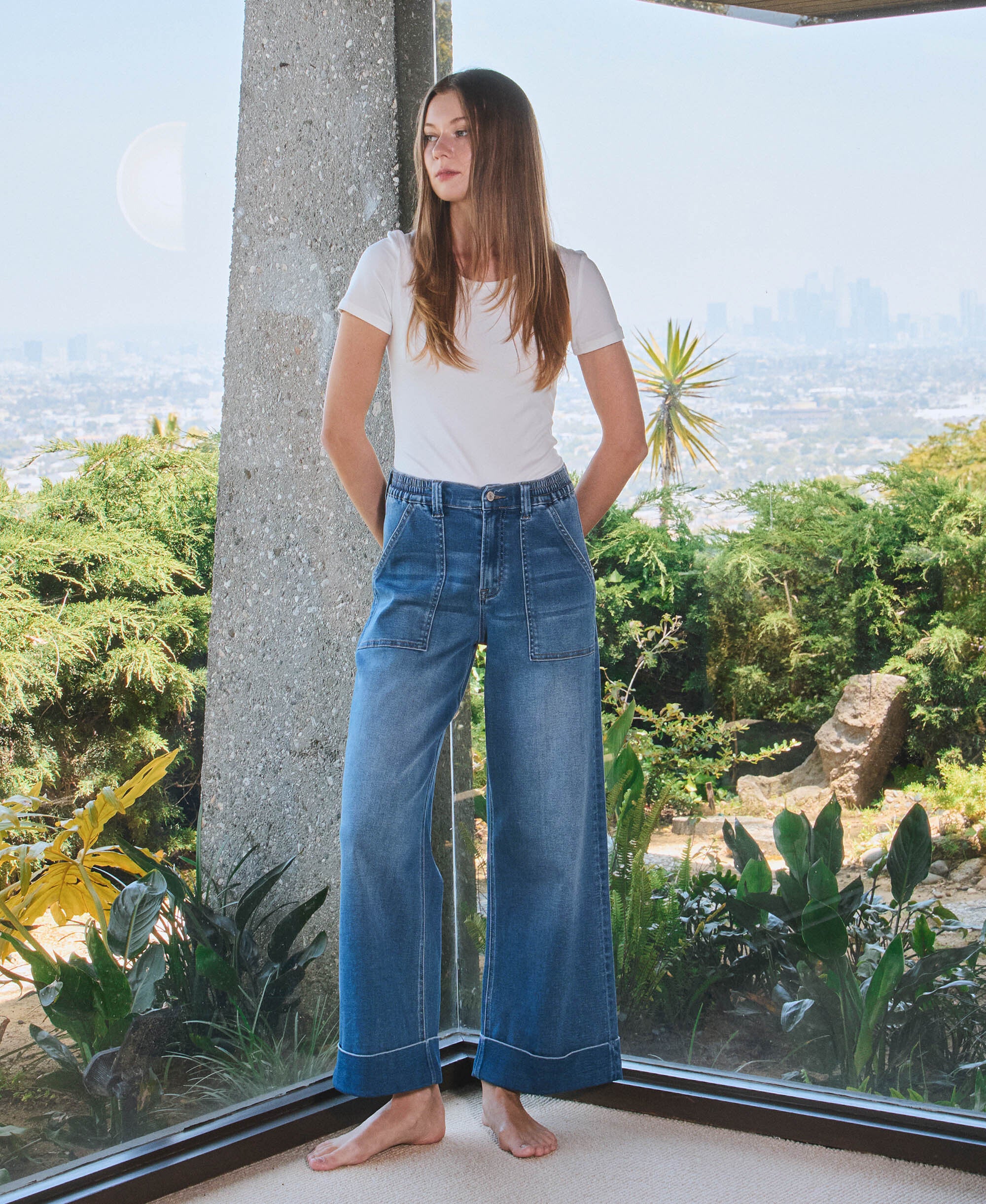 VERVET Enviably High Rise Cuffed Baggy Wide Leg Jeans