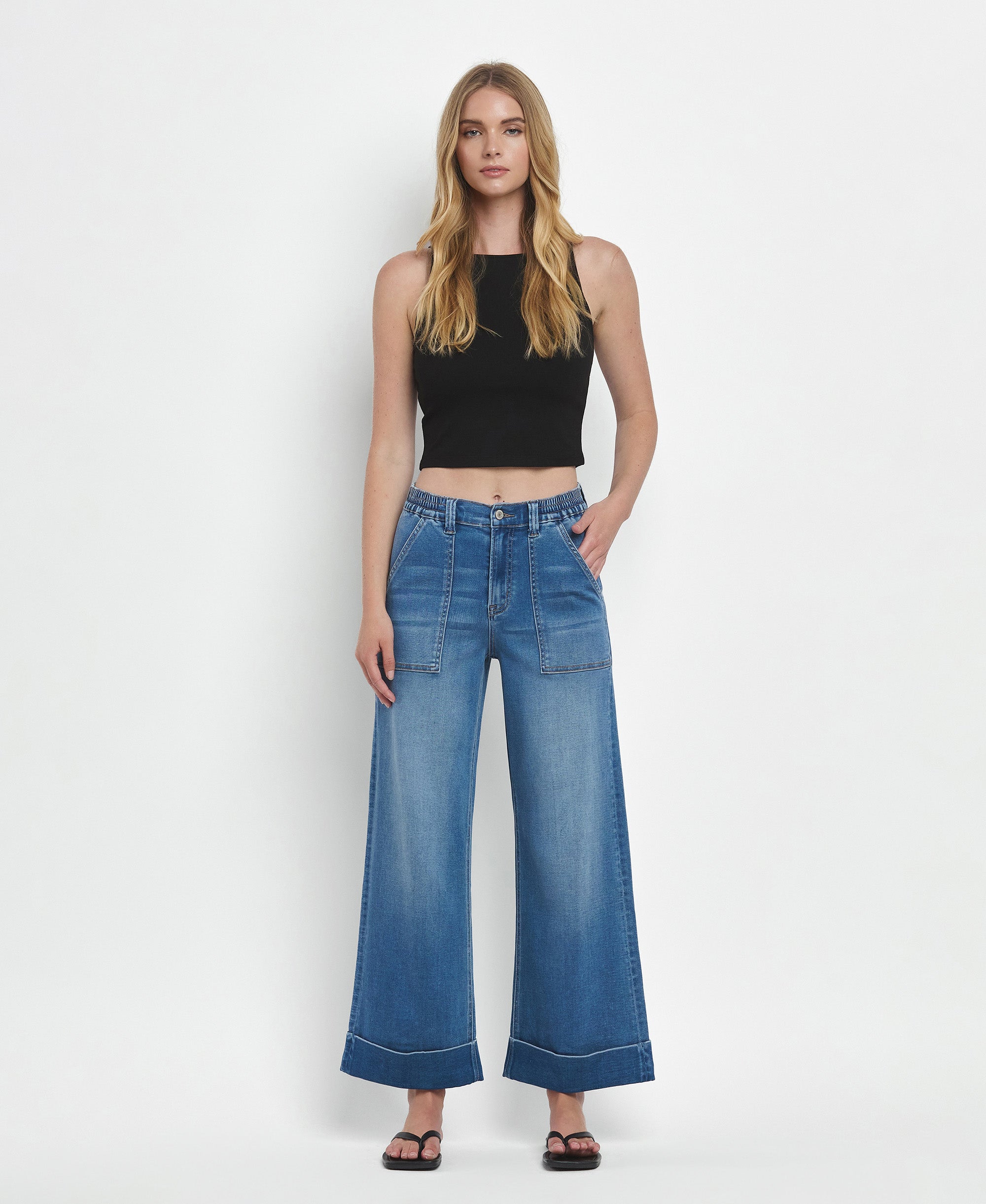 VERVET Enviably High Rise Super Soft Cuffed Baggy Wide Leg Jeans