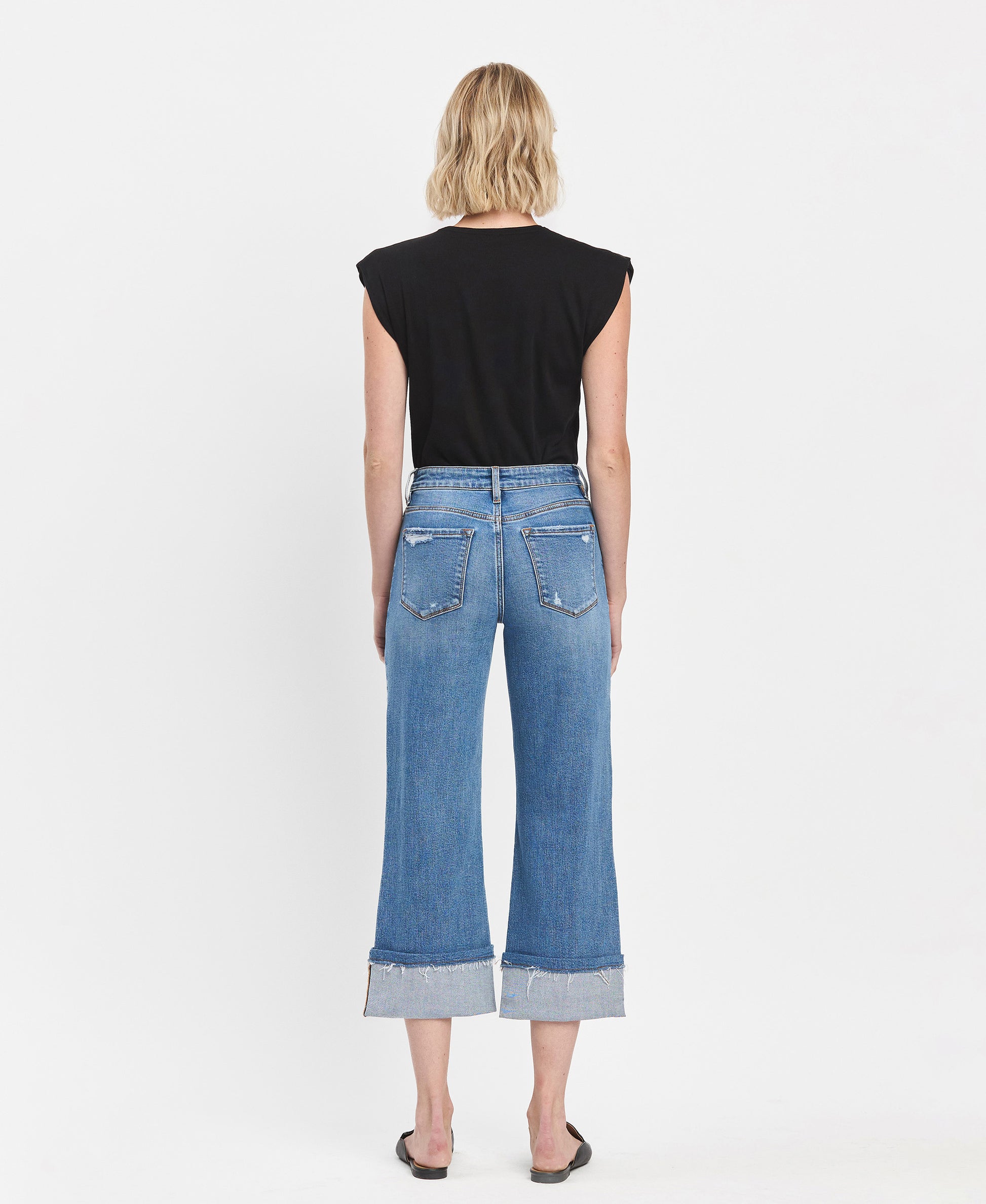 Back product images of Attendant - High Rise Cuffed Crop Wide Leg Jeans