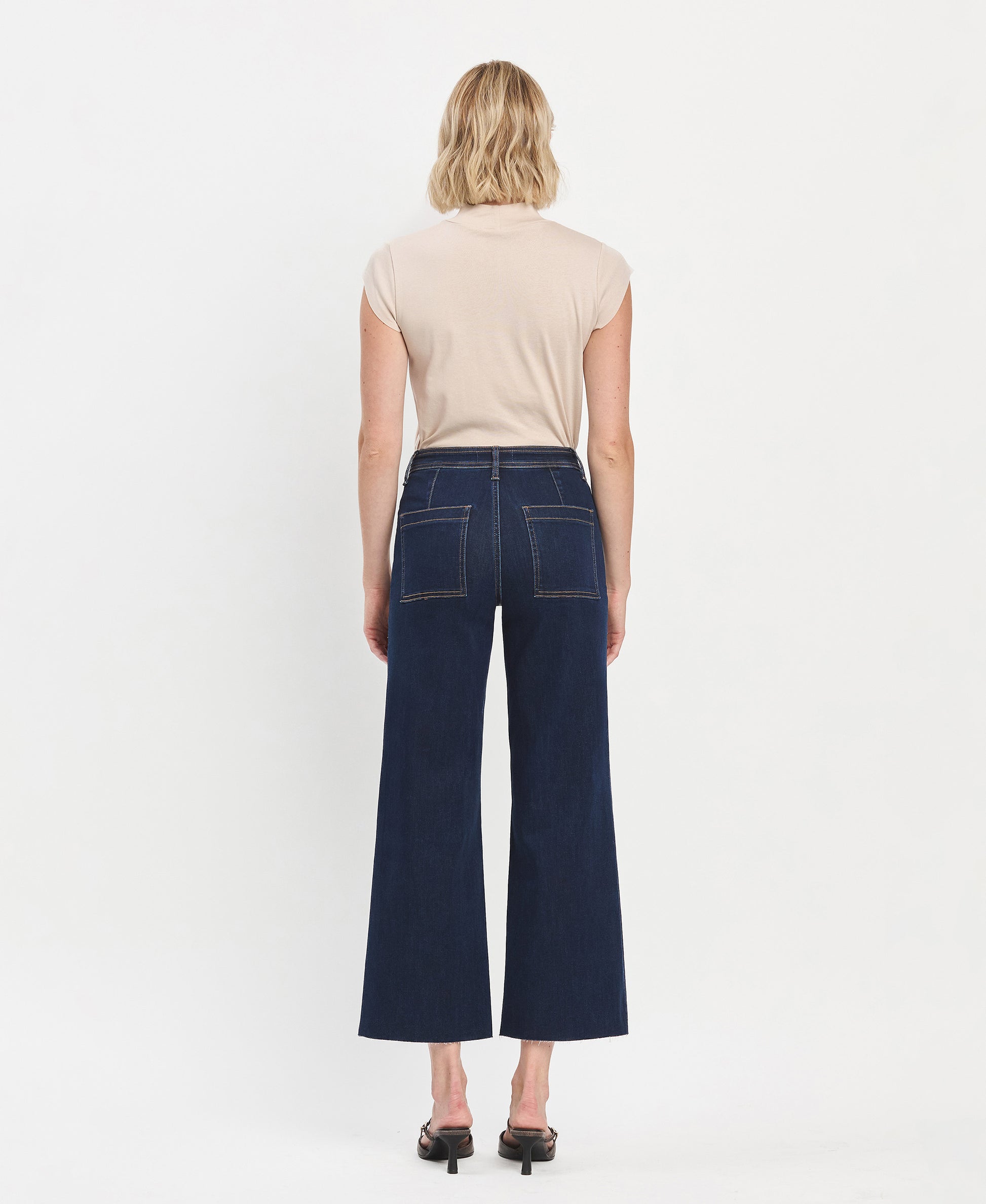 Back product images of Genial - High Rise Clean Cut Raw Hem Wide Leg Jeans