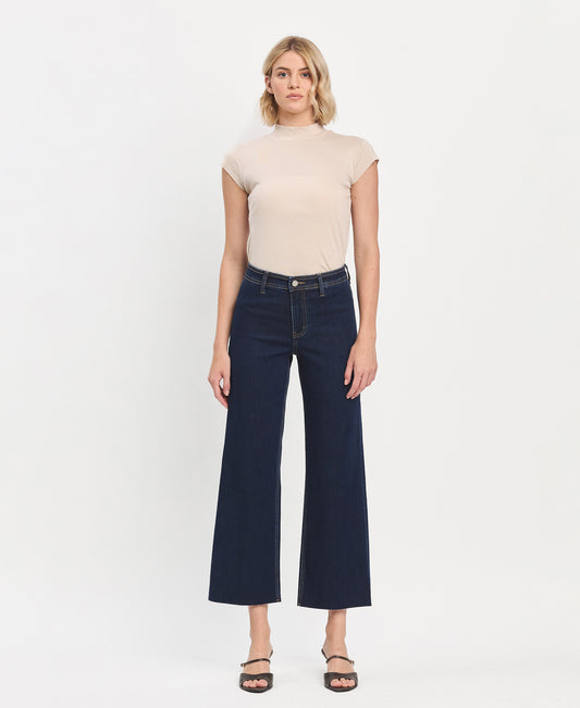 Front product images of Genial - High Rise Clean Cut Raw Hem Wide Leg Jeans