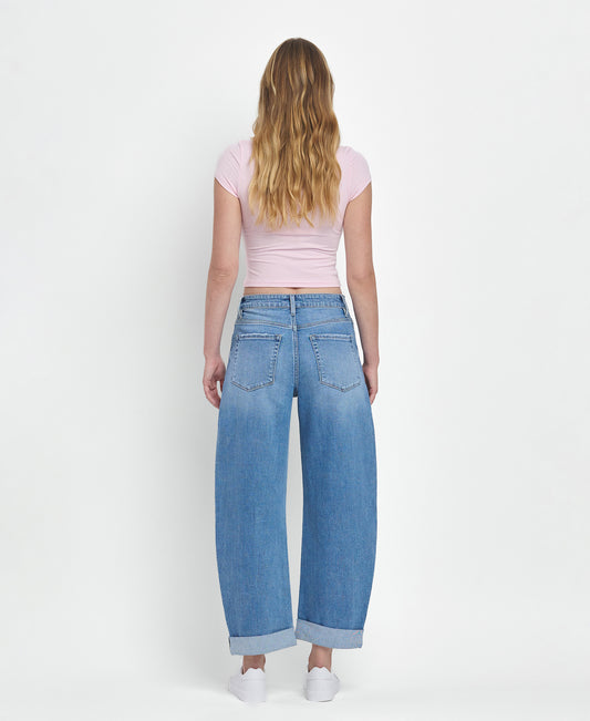 Back product images of Wind Snap - Super High Rise Cuffed Barrel Jeans