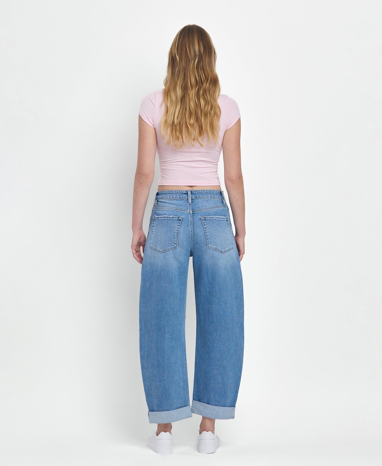 Back product images of Wind Snap - Super High Rise Cuffed Barrel Jeans
